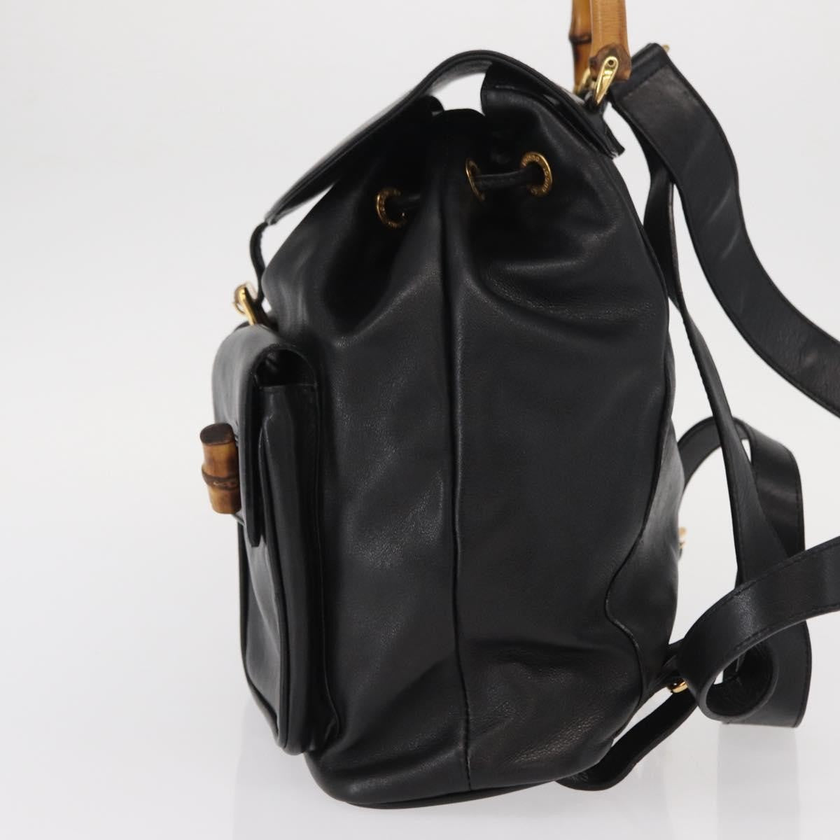 Gucci Vintage Bamboo Backpack Leather, BLACK, LEATHER, Backpack