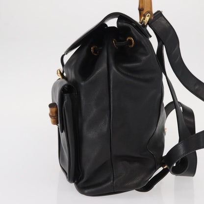 Gucci Vintage Bamboo Backpack Leather, BLACK, LEATHER, Backpack