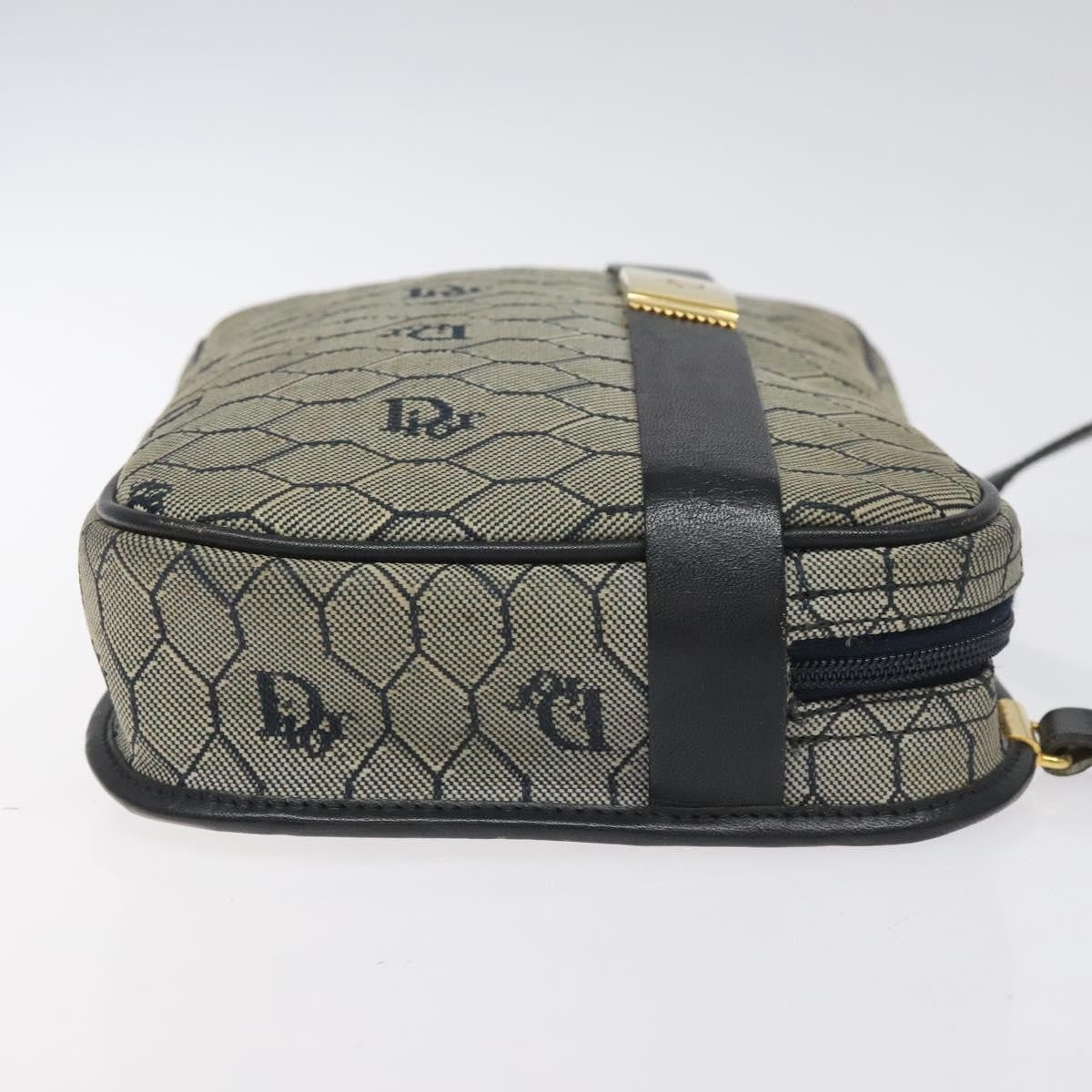 Christian Dior Vintage Honeycomb Shoulder Bag Canvas and Leather, NAVY, CANVAS, Shoulder bag