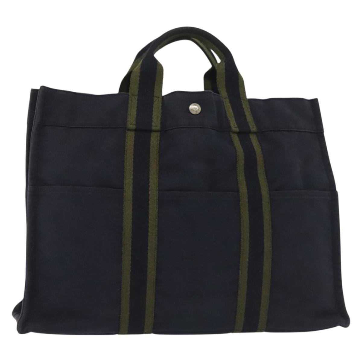 Hermes Fourre Tout Tote Toile, NAVY, CANVAS, Tote bag