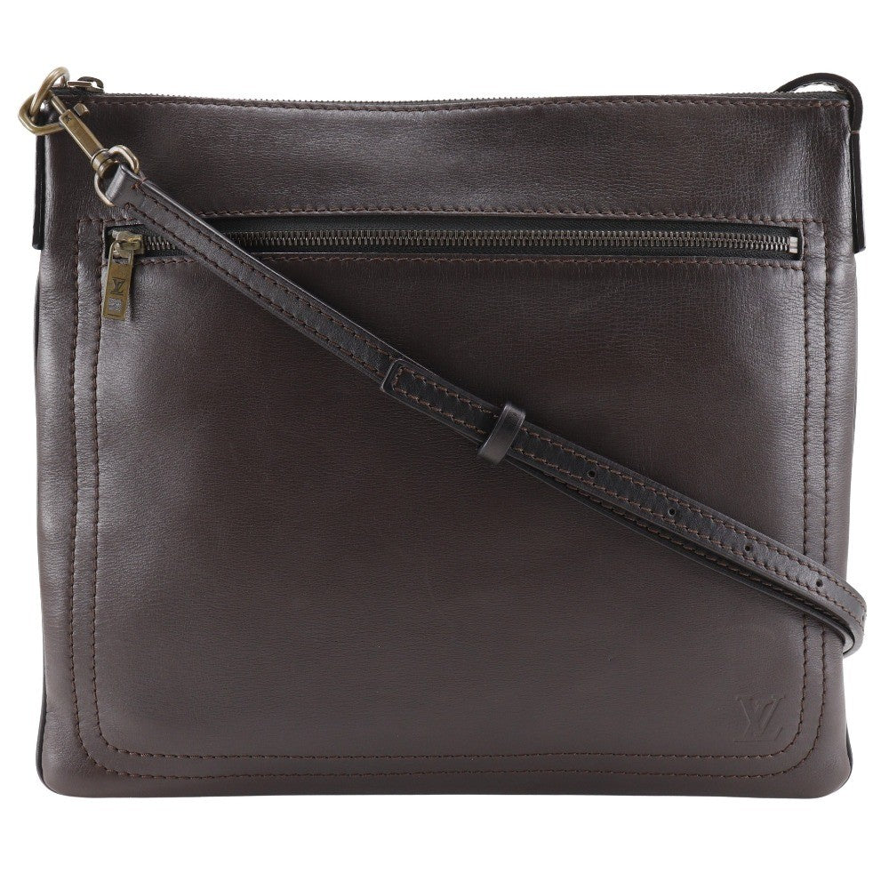 Louis Vuitton Sac Plat Crossbody Bag Utah Leather, BROWN, LEATHER, Shoulder bag