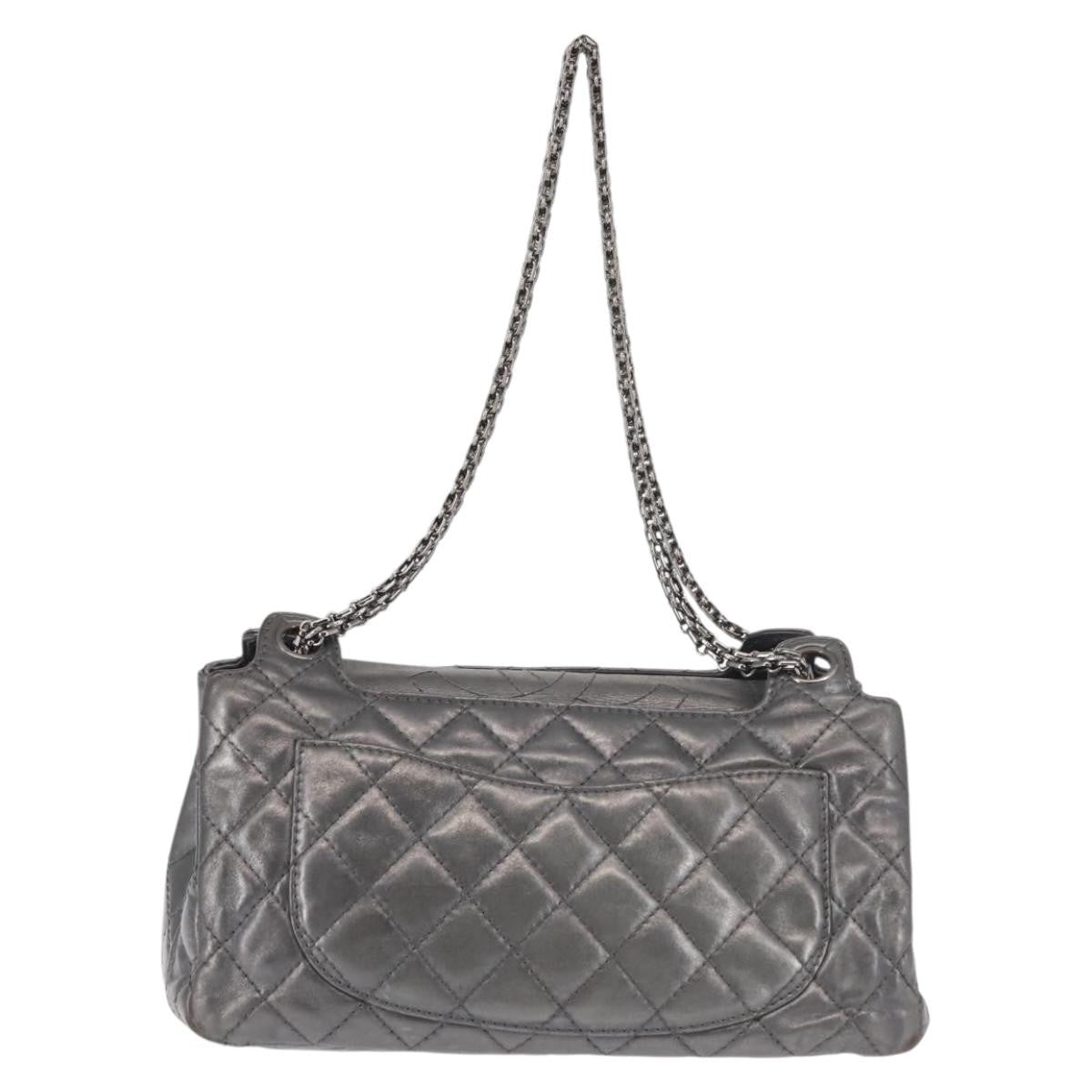 Chanel Reissue 2.55 Double Compartment Flap Bag Quilted Aged Calfskin, SILVER, LEATHER, Handbag
