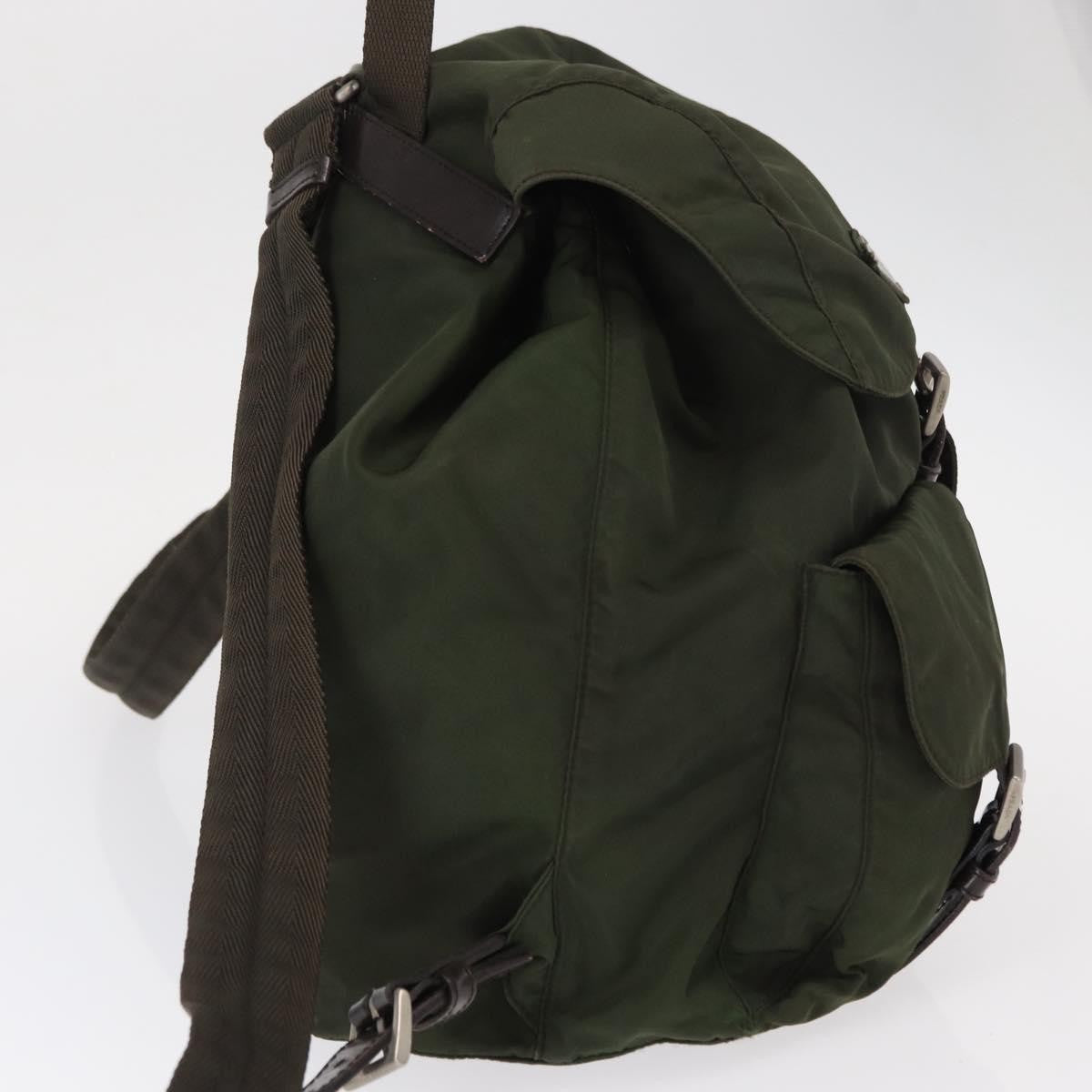 Prada Vela Double Front Pocket Backpack Tessuto with Saffiano Leather, KHAKI, NYLON, Backpack