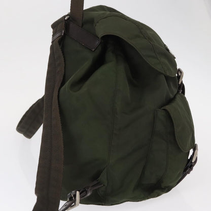 Prada Vela Double Front Pocket Backpack Tessuto with Saffiano Leather, KHAKI, NYLON, Backpack