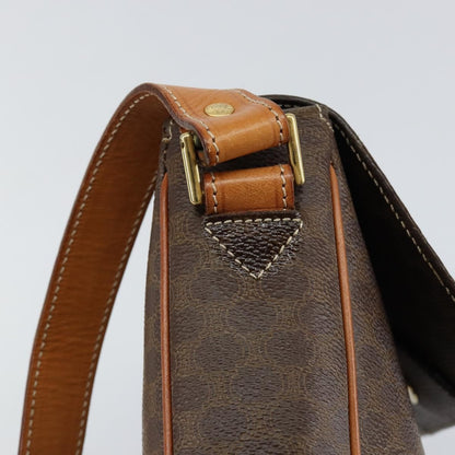 Celine Vintage Macadam Circle Logo Shoulder Bag Canvas and Leather, BROWN, CANVAS, Shoulder bag
