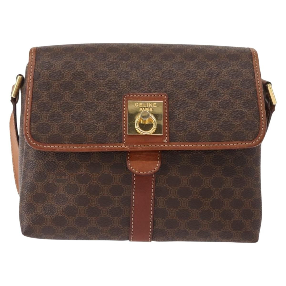 Celine Vintage Macadam Shoulder Bag Canvas and Leather, BROWN, CANVAS, Shoulder bag