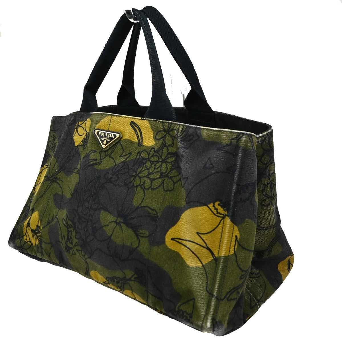 Prada Canapa Tote Printed Canvas, GREEN, CANVAS, Tote bag
