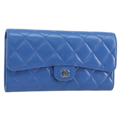 Chanel CC Gusset Classic Flap Wallet Quilted Lambskin, BLUE, LEATHER, Wallets