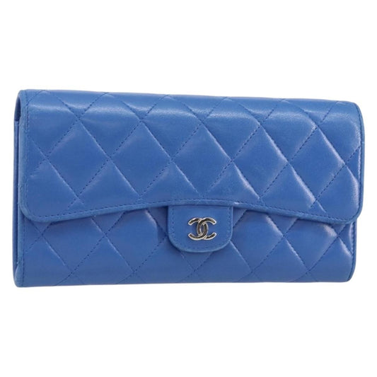Chanel CC Gusset Classic Flap Wallet Quilted Lambskin, BLUE, LEATHER, Wallets