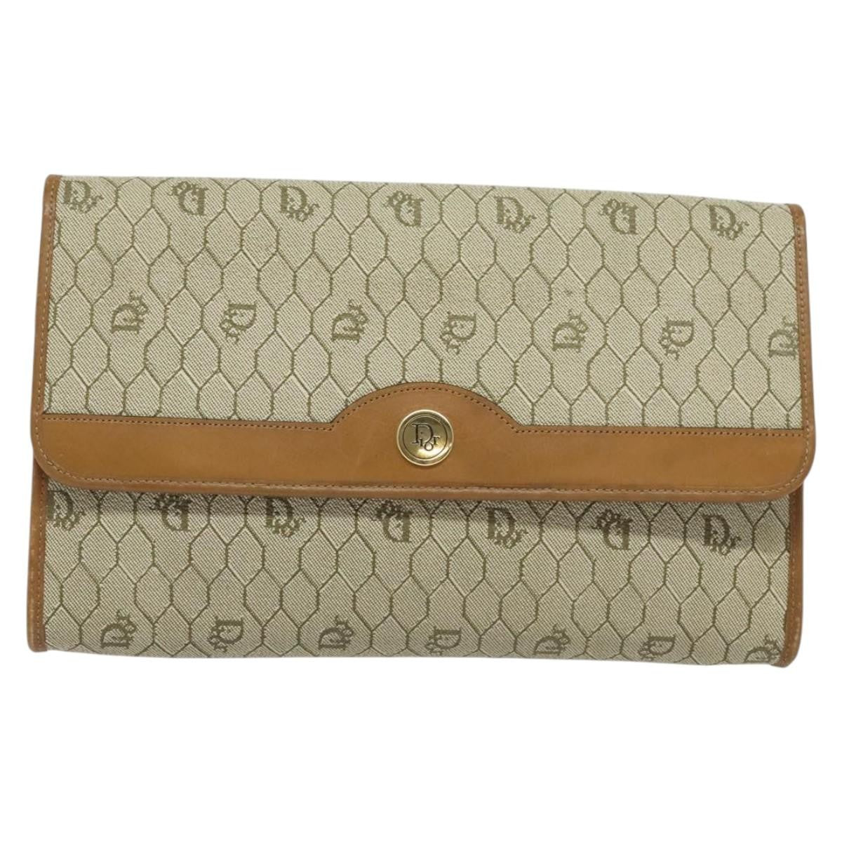 Christian Dior Vintage Honeycomb chain Canvas, BEIGE, CANVAS, Handbag
