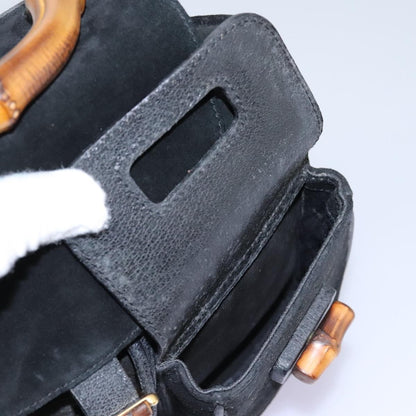 Gucci Vintage Bamboo Backpack Suede and Leather, Black, Suede, Backpack