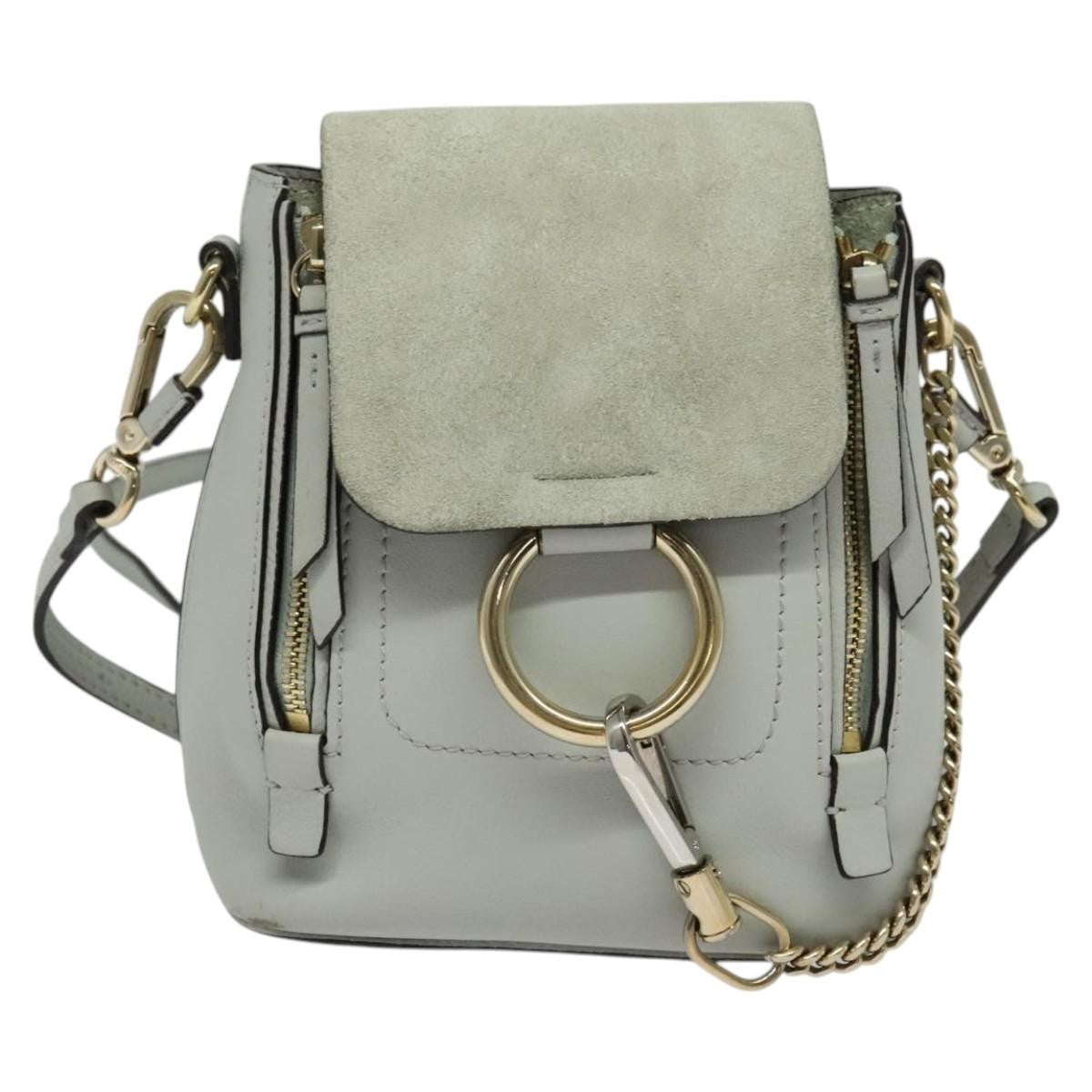 Chloe Faye Backpack Leather and Suede, BLUE, LEATHER, Backpack