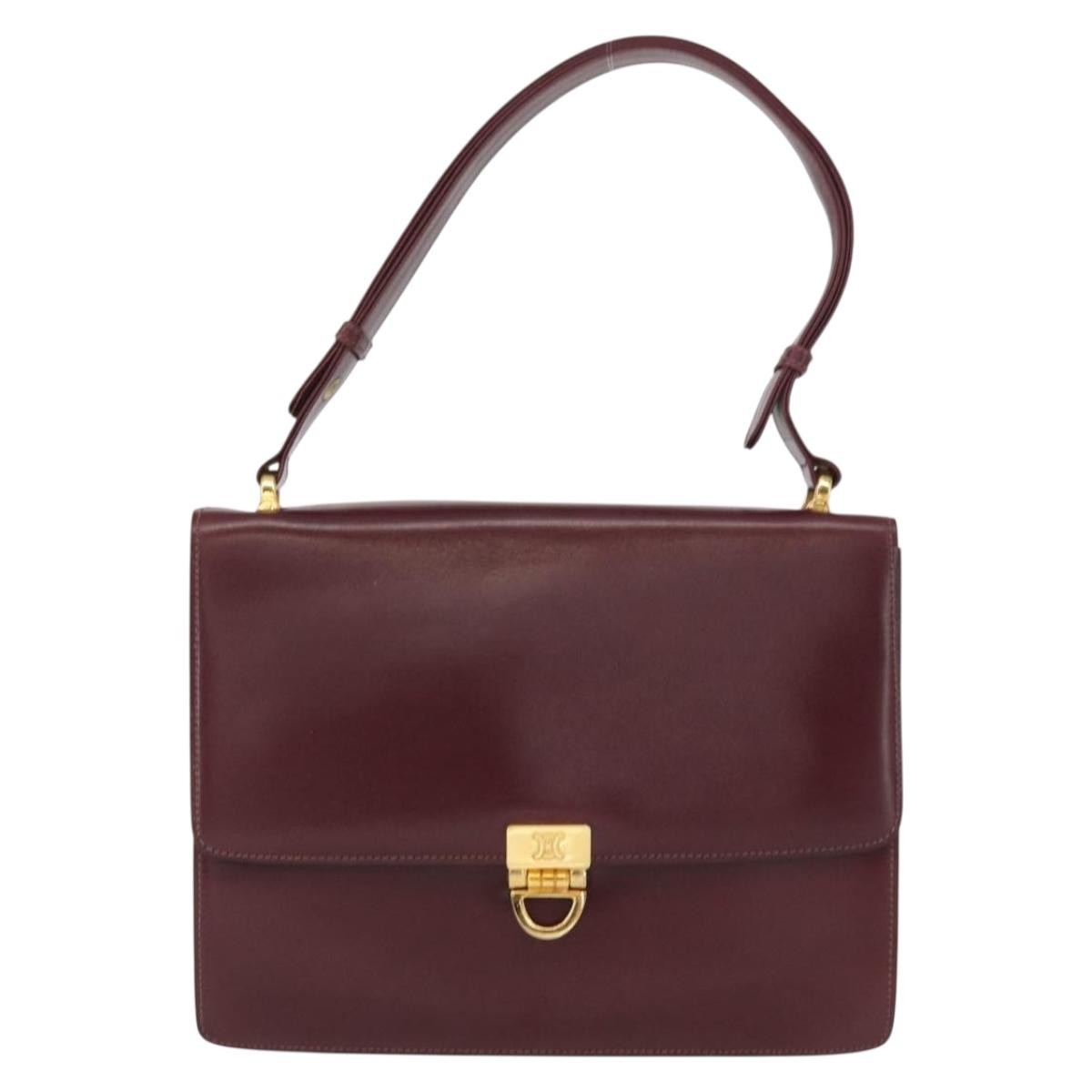 Celine Vintage Flap Shoulder Bag Leather, BURGUNDY, LEATHER, Shoulder bag