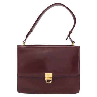 Celine Vintage Flap Shoulder Bag Leather, BURGUNDY, LEATHER, Shoulder bag