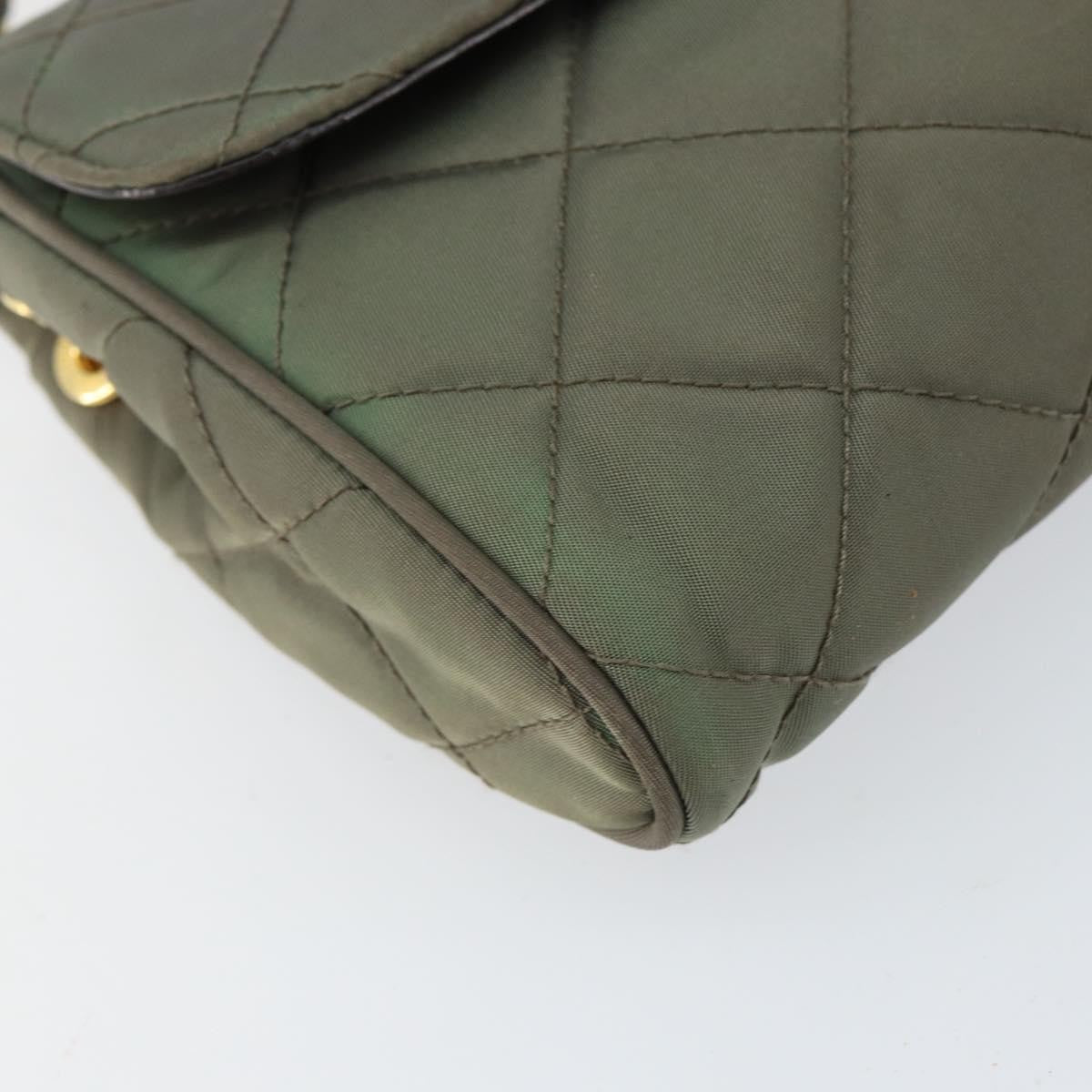 Prada Pushlock Chain Flap Bag Quilted Tessuto, KHAKI, NYLON, Shoulder bag