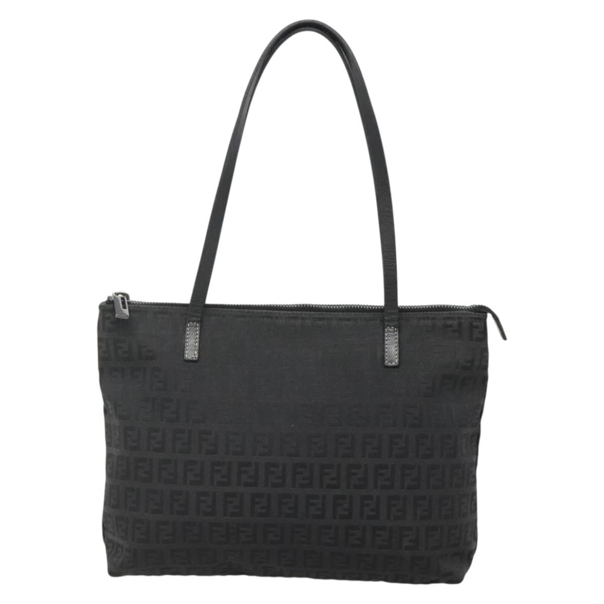 Fendi Roll Tote Zucchino Canvas, BLACK, CANVAS, Tote bag