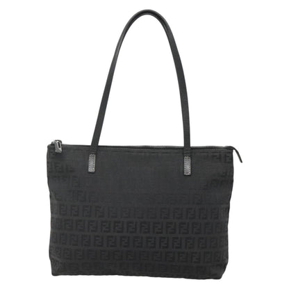 Fendi Roll Tote Zucchino Canvas, BLACK, CANVAS, Tote bag