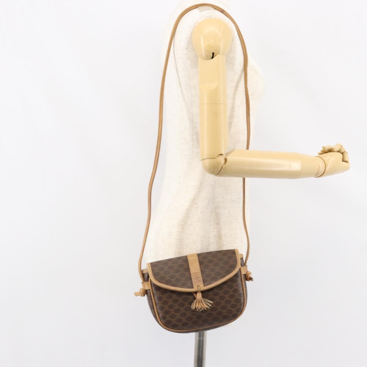 Celine Vintage Macadam Shoulder Bag Canvas and Leather, BROWN, CANVAS, Shoulder bag