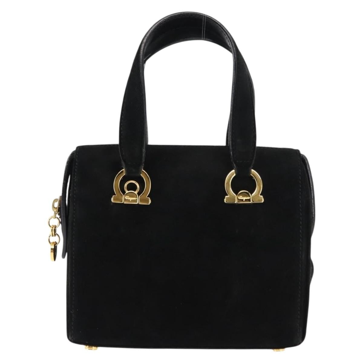 Salvatore Ferragamo Gancini mini handbag Canvas, BLACK, SUEDE, Handbag