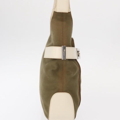 Salvatore Ferragamo Gancini Shoulder Bag Canvas, KHAKI, CANVAS, Shoulder bag