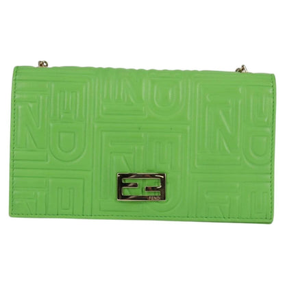 Fendi Wallet on Chain Logo Embossed Leather, GREEN, LEATHER, Wallets