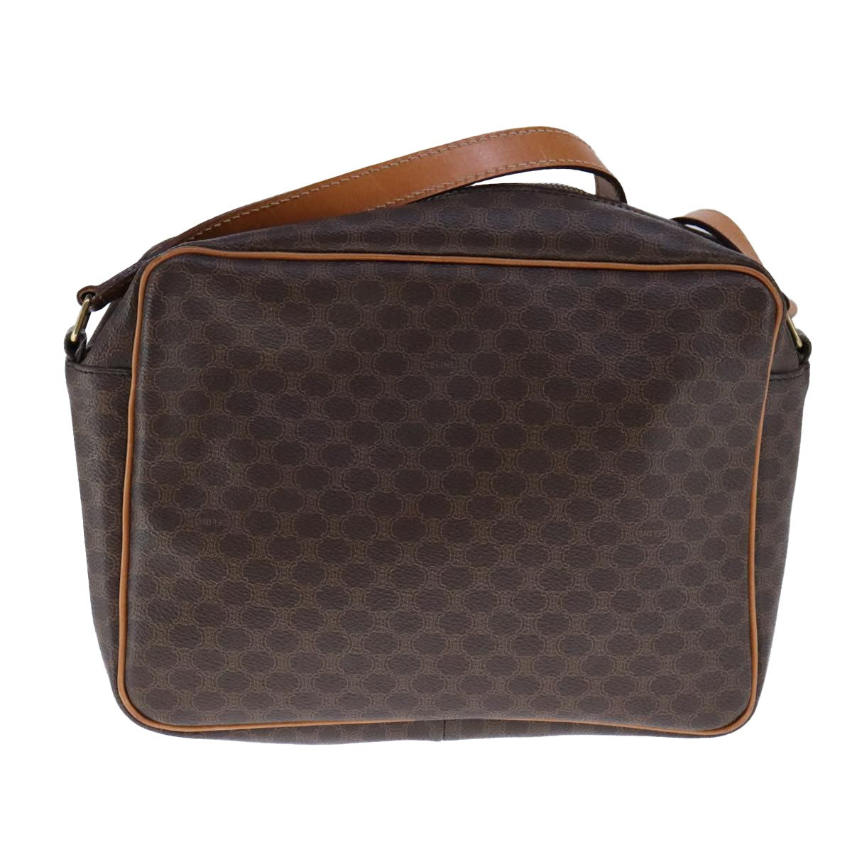 Celine Vintage Macadam Shoulder Bag Leather, BROWN, PVC,Leather,Canvas, Shoulder bag