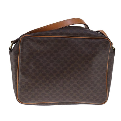 Celine Vintage Macadam Shoulder Bag Leather, BROWN, PVC,Leather,Canvas, Shoulder bag