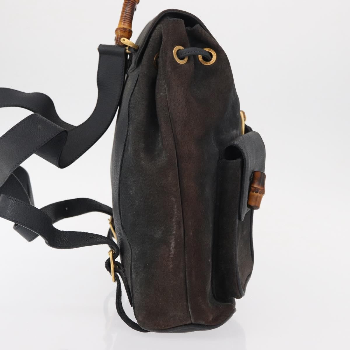 Gucci Vintage Bamboo Backpack Suede, NAVY, SUEDE, Backpack