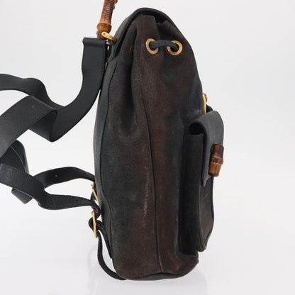 Gucci Vintage Bamboo Backpack Suede, NAVY, SUEDE, Backpack