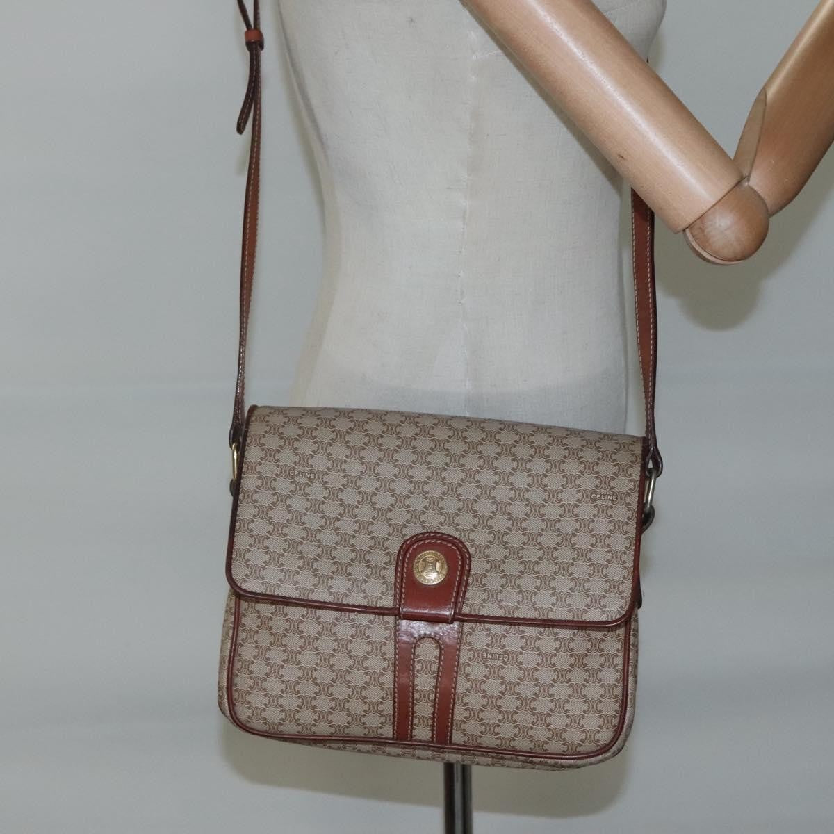 Celine Macadam Shoulder Bag PVC Leather, BEIGE, CANVAS, Shoulder bag