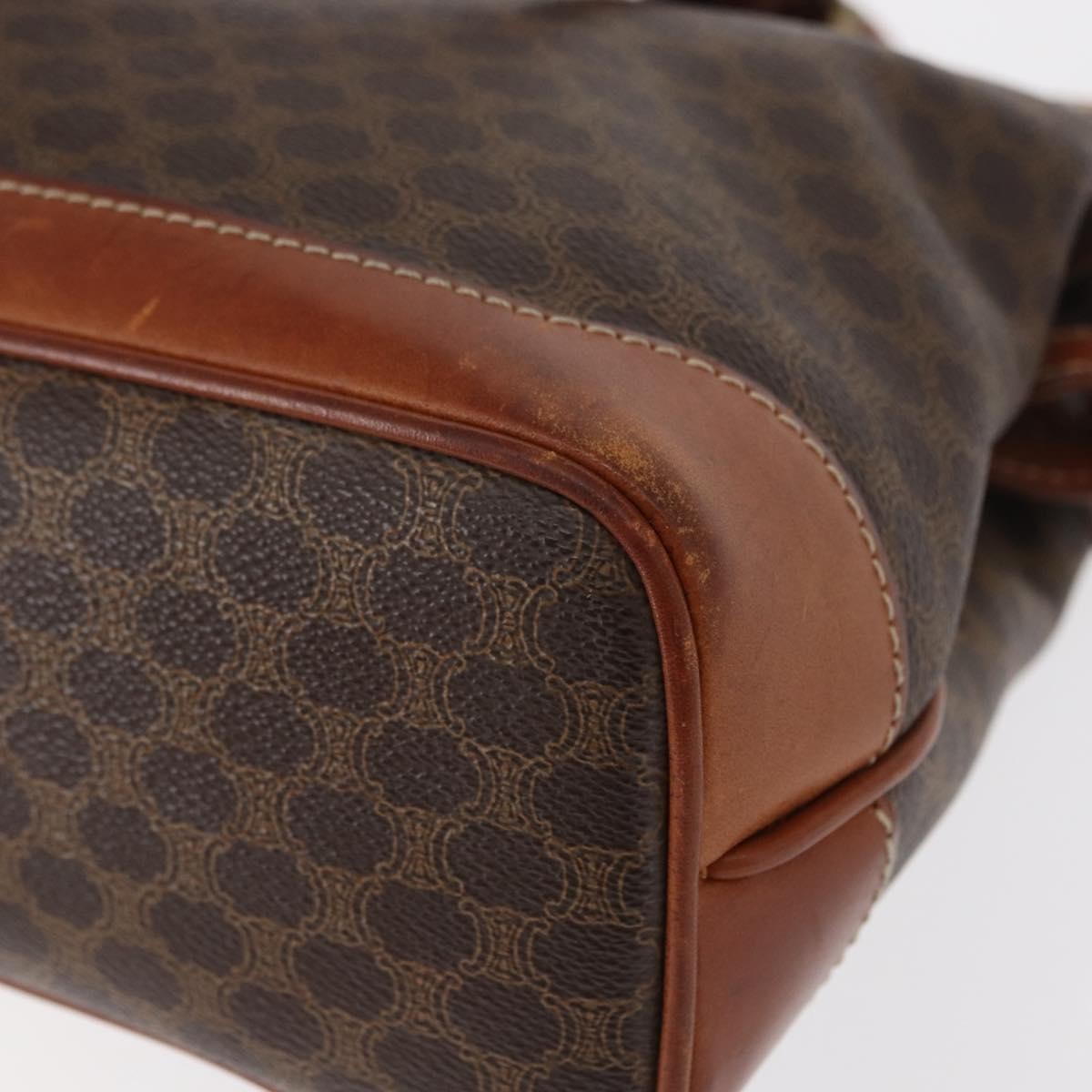 Celine Vintage Macadam Handbag Canvas and Leather, BROWN, CANVAS, Handbag