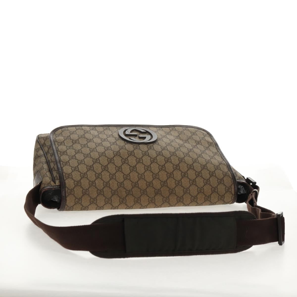 Gucci Interlocking G Messenger Bag GG Coated Canvas, BROWN, PVC, Crossbody bag