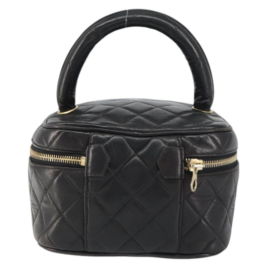 Chanel Vintage Cosmetic Case Quilted Lambskin, BLACK, LEATHER, Handbag