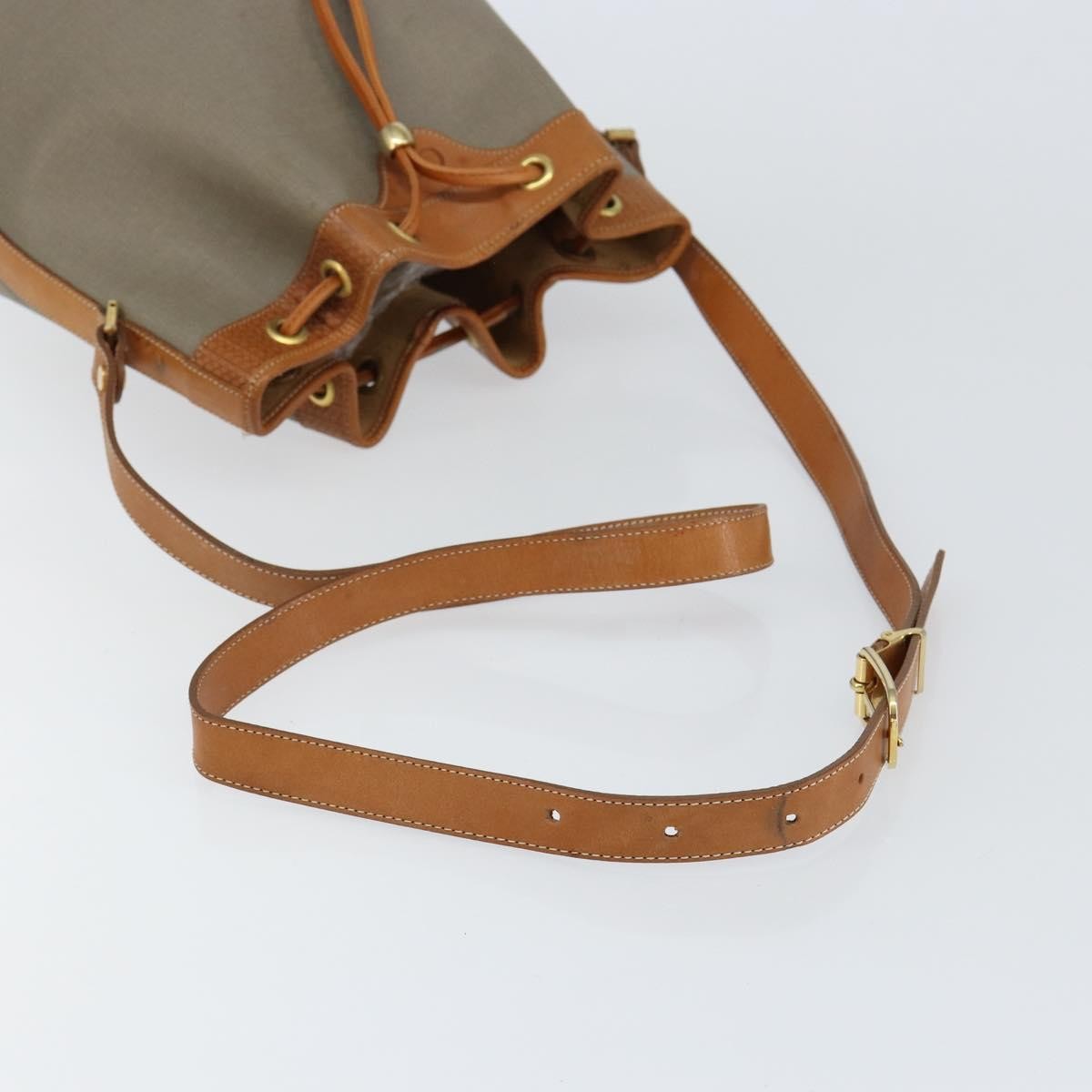 Christian Dior Drawstring Shoulder Bag Canvas and Leather, GRAY, CANVAS, Shoulder bag