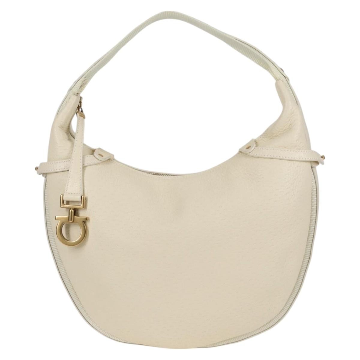 Salvatore Ferragamo Gancini Hobo Leather, BEIGE, LEATHER, Handbag