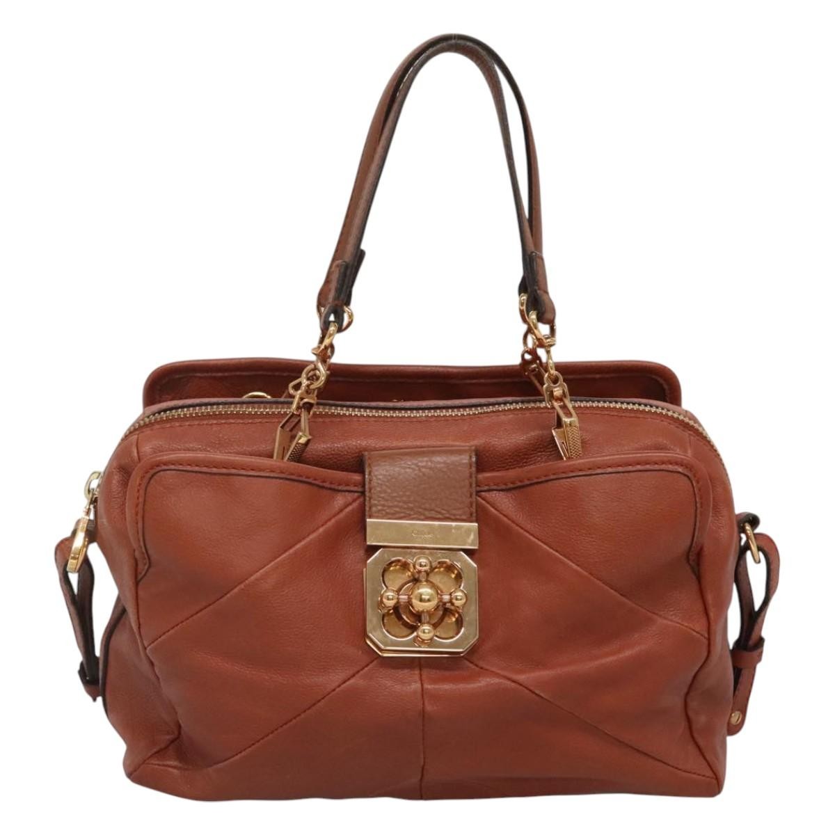 Chloe Elsie Satchel Leather, BROWN, LEATHER, Handbag