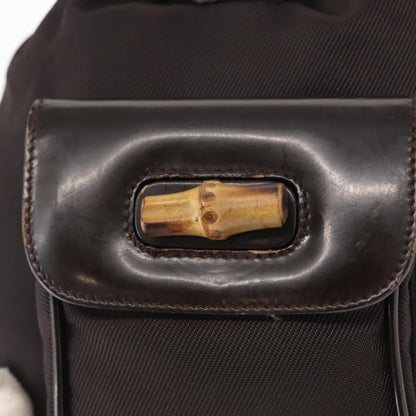 Gucci Vintage Bamboo Backpack Nylon and Patent Leather, BLACK, NYLON, Backpack