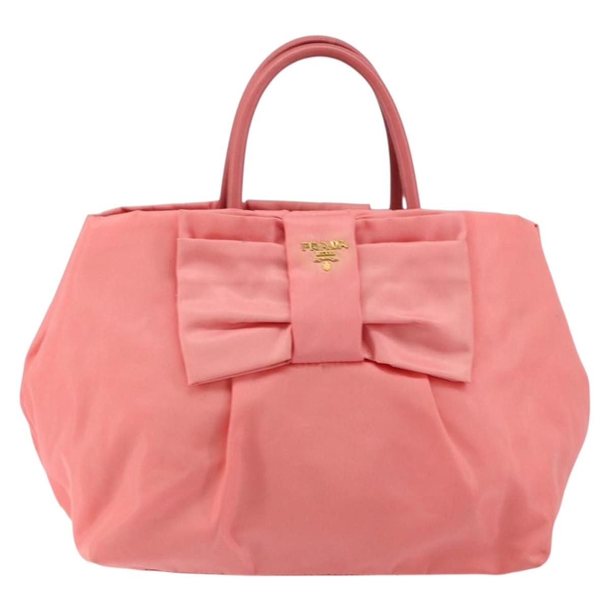 Prada Logo Bow Tote Tessuto with Leather, PINK, NYLON, Tote bag
