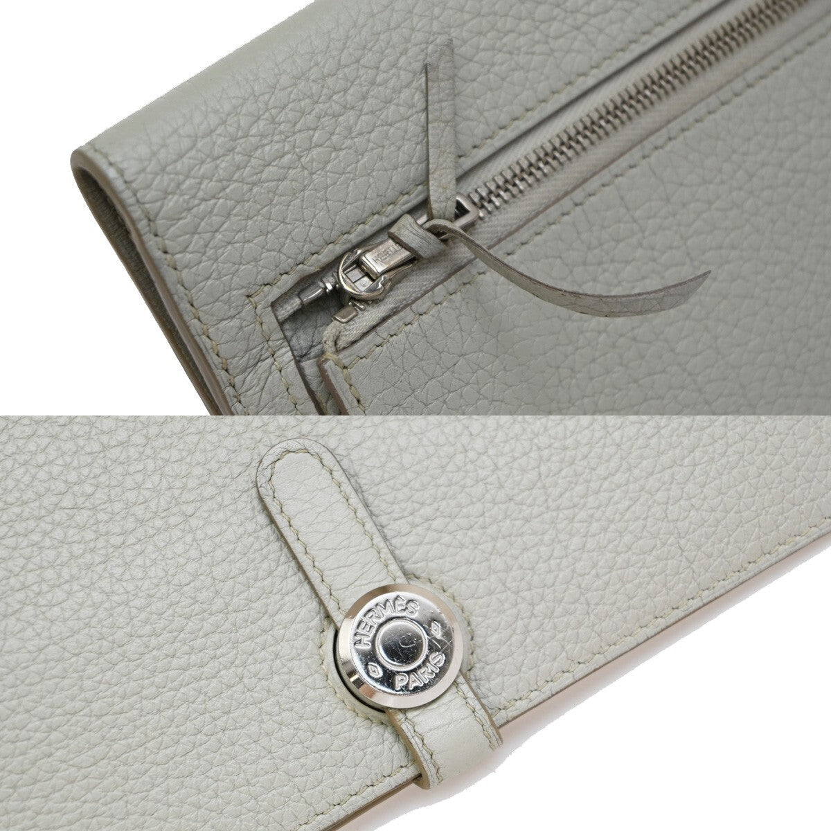 Hermes Dogon Duo Combined Wallet Leather, GRAY, LEATHER, Wallets