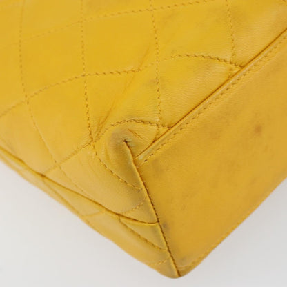 Chanel Vintage CC Fold Over Shoulder Bag Quilted Lambskin, YELLOW, LEATHER, Shoulder bag