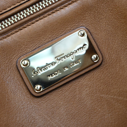 Salvatore Ferragamo Suzanna Satchel Smooth Leather, BROWN, LEATHER, Handbag