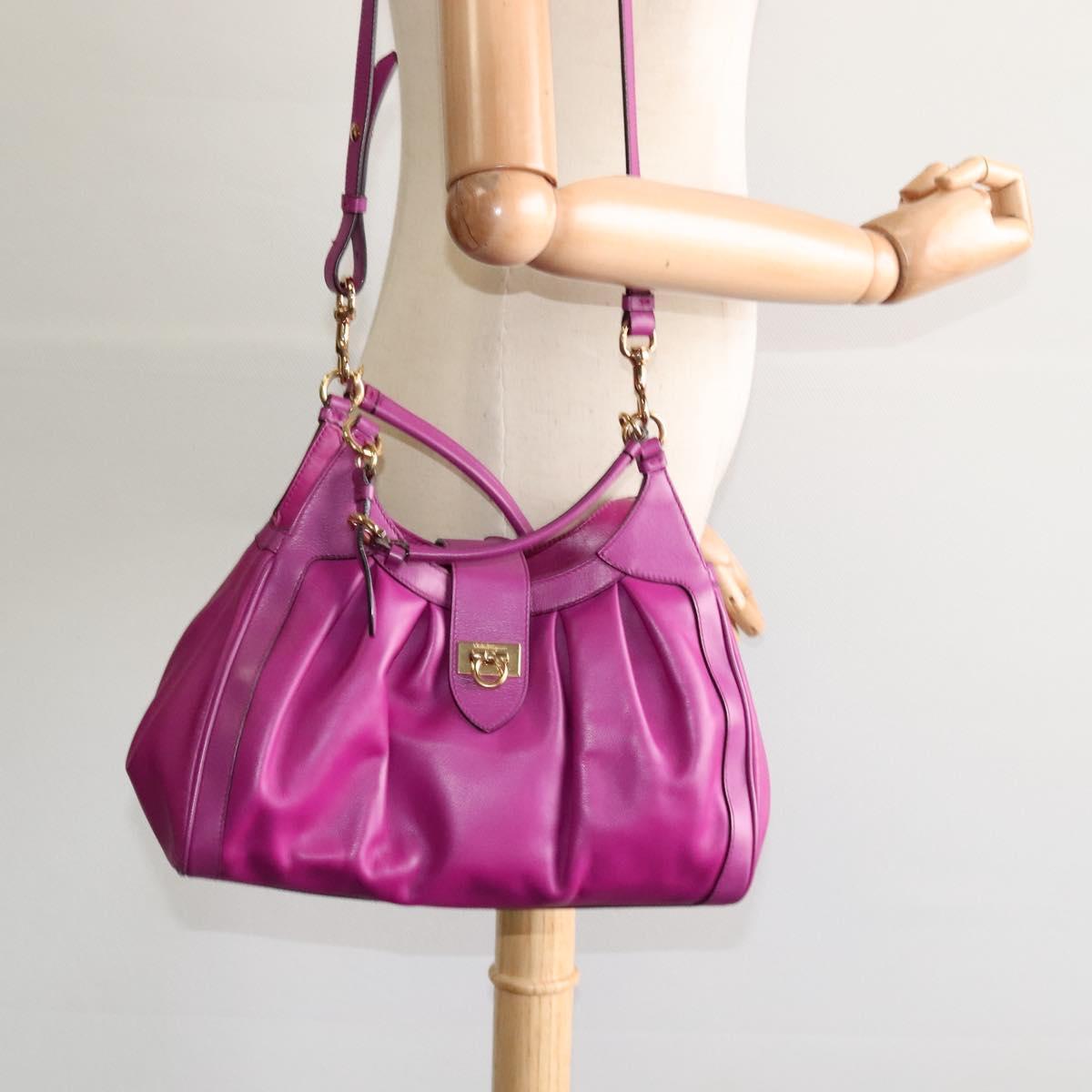Salvatore Ferragamo Gancini Shoulder Bag Leather, PURPLE, LEATHER, Shoulder bag