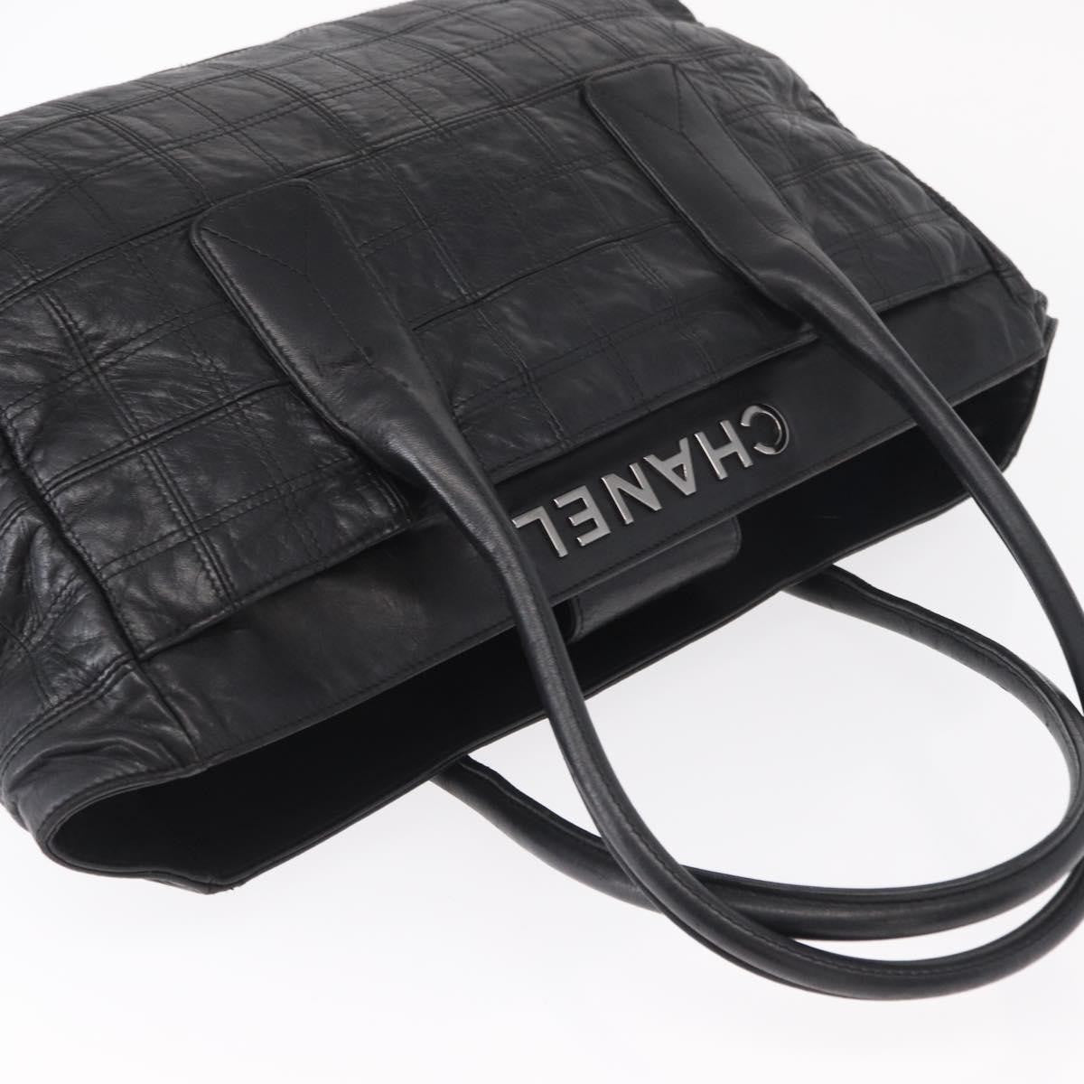 Chanel Lax Shopping Tote Square Quilted Leather, BLACK, LEATHER, Tote bag