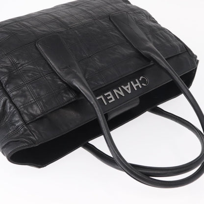 Chanel Lax Shopping Tote Square Quilted Leather, BLACK, LEATHER, Tote bag