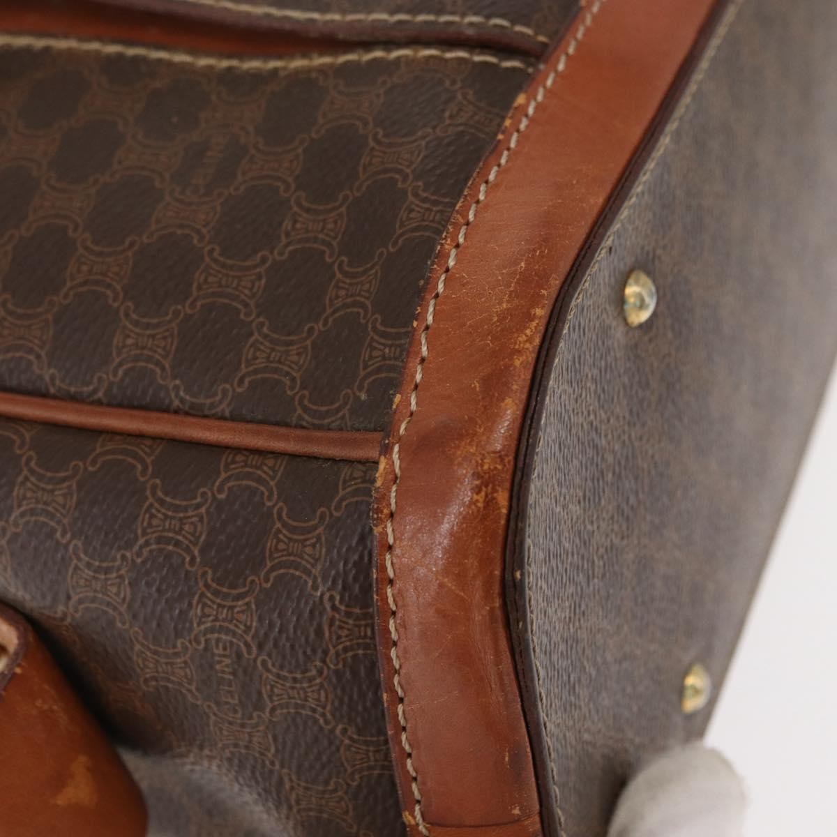 Celine Vintage Macadam Handbag Canvas and Leather, BROWN, CANVAS, Handbag