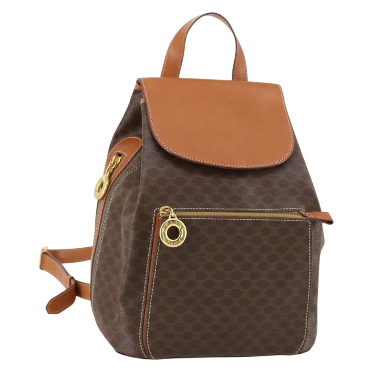 Celine Vintage Macadam Backpack Canvas and Leather, BROWN, CANVAS, Backpack