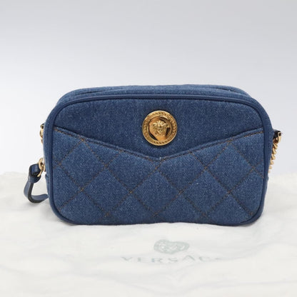 Versace Medusa Icon Front Slip Pocket Camera Bag Quilted Denim, BLUE, DENIM_JEANS, Crossbody bag