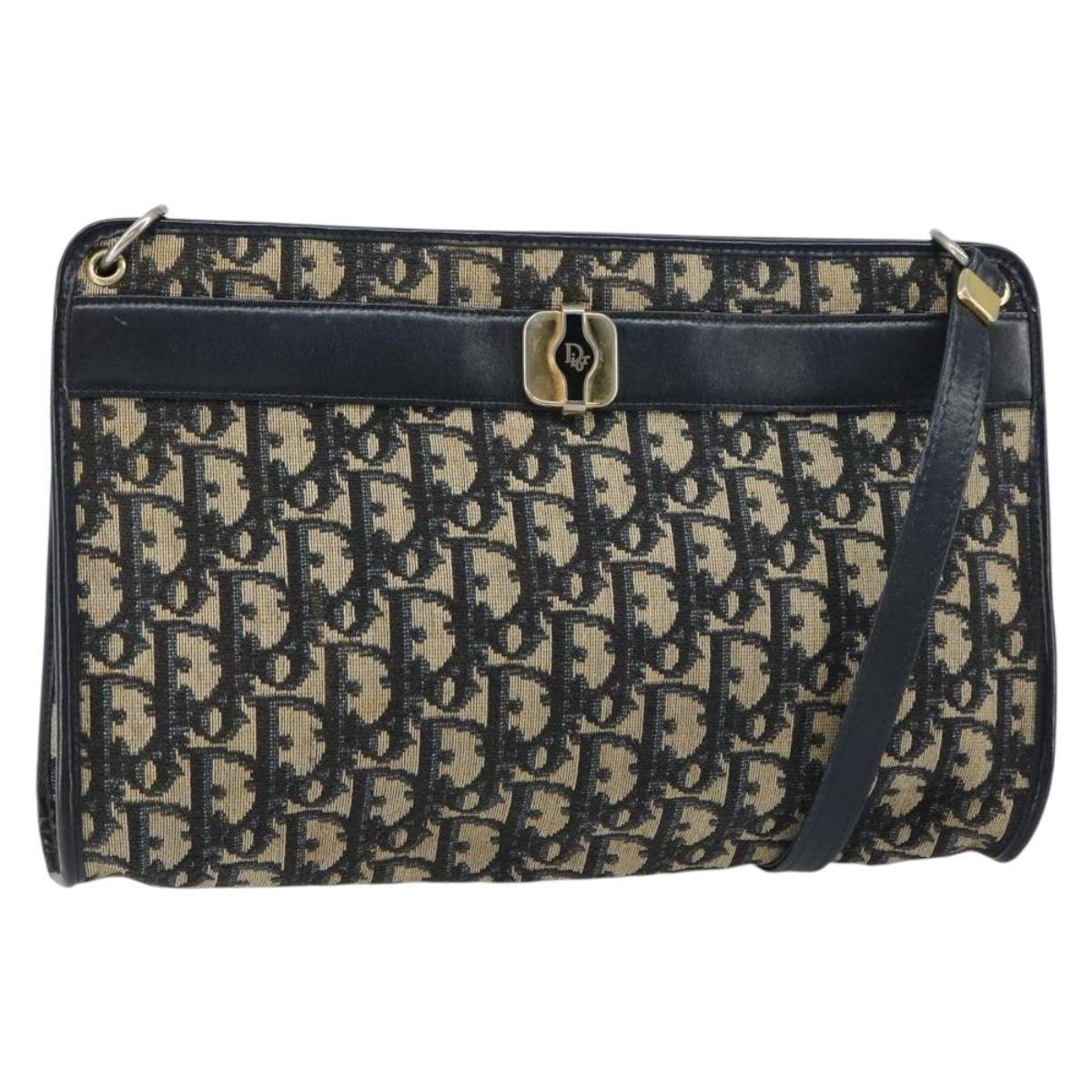 Christian Dior Vintage Trotter Shoulder Bag Canvas, NAVY, CANVAS, Shoulder bag
