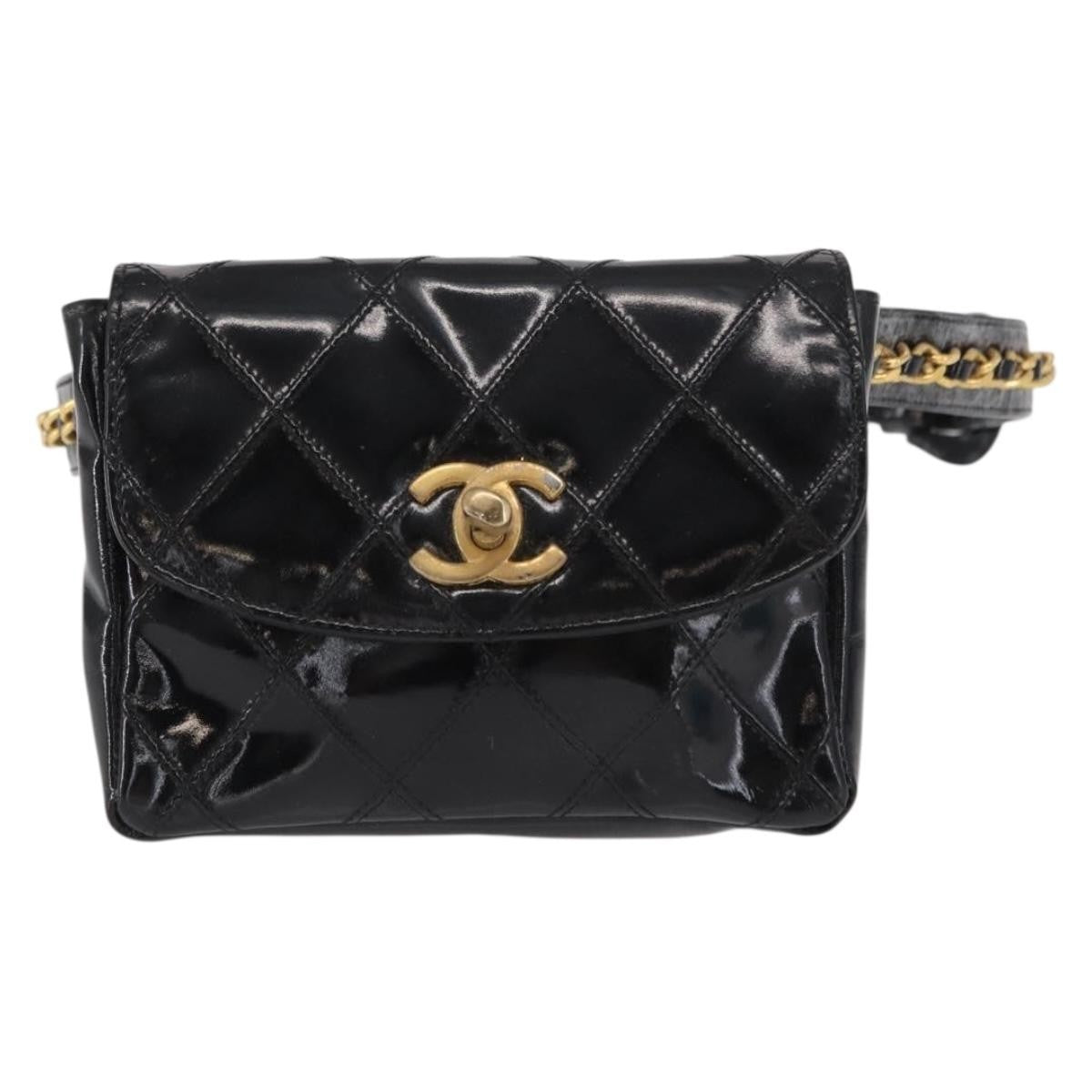 Chanel Vintage Flap Belt Bag Quilted Leather, BLACK, LEATHER, Clutche & pouche