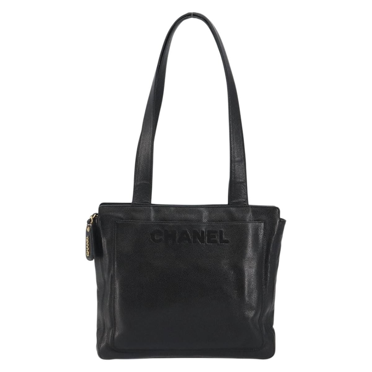 Chanel Vintage Logo Tote Caviar, BLACK, LEATHER, Tote bag